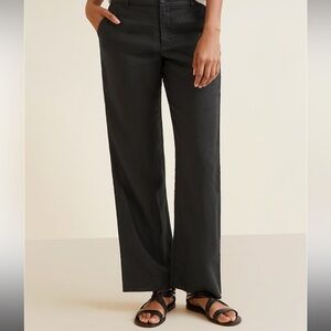 Garnet Hill Classic 100% Linen Trousers Black Size 8 NEW NWT